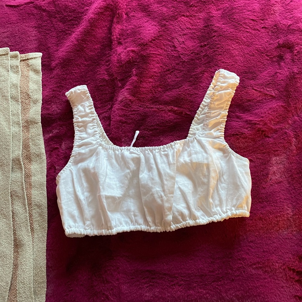 Reformation White Ruched Crop Top
